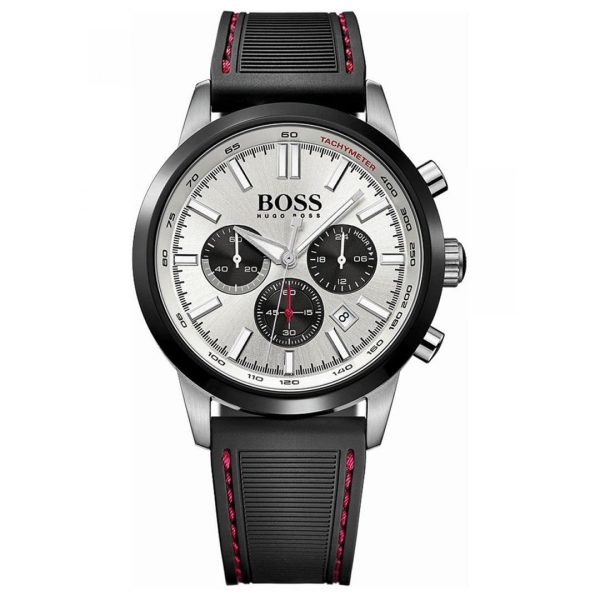 Montre homme Hugo Boss Racing réf. 1513185, boîtier 44 mm, acier inoxydable, cuir, silicone, verre minéral – vue principale, Horlova Maroc