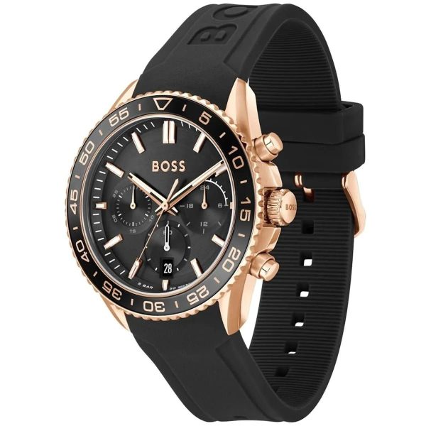 Montre homme Hugo Boss Runner 43 mm réf. 1514168, cadran noir, bracelet silicone – autre angle