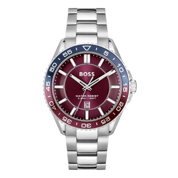 Montre homme Hugo Boss Runner 43 mm réf. 1514209, bracelet acier, mouvement quartz – vue de face | Horlova Maroc