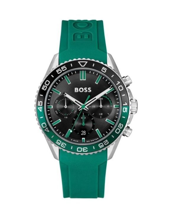 Montre homme Hugo Boss Runner réf. 1514246, mouvement quartz, boîtier 43 mm, silicone, caoutchouc – vue principale, Horlova Maroc