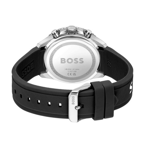 Montre homme Hugo Boss Runner 44 mm réf. 1514141, cadran noir, bracelet caoutchouc – autre angle