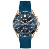 Montre homme Hugo Boss Runner 44 mm réf. 1514169, cadran bleu, bracelet silicone – vue de face | Horlova Maroc