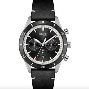 Montre homme Hugo Boss Santiago 44 mm réf. 1513864, bracelet cuir, mouvement quartz chronographe – vue de face | Horlova Maroc