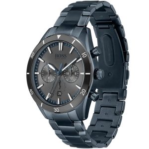 Montre homme Hugo Boss Santiago 44 mm réf. 1513865, cadran gris, bracelet acier – vue de trois-quarts