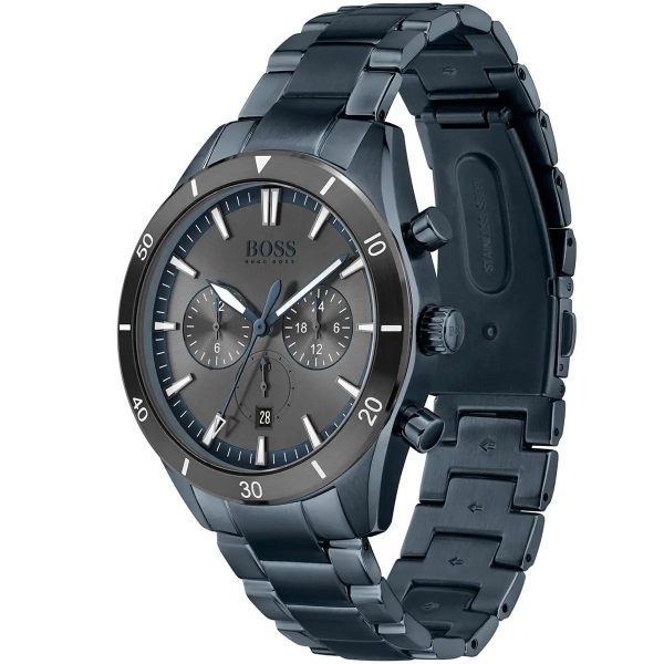 Montre homme Hugo Boss Santiago 44 mm réf. 1513865, cadran gris, bracelet acier – vue de trois-quarts
