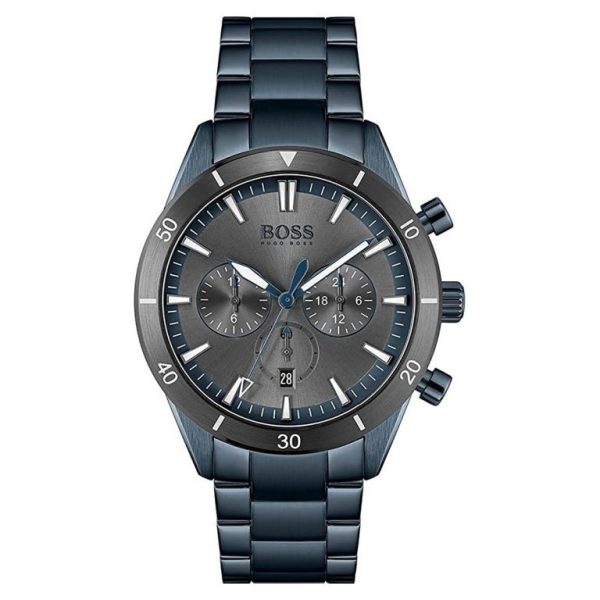 Montre homme Hugo Boss Santiago 44 mm réf. 1513865, cadran gris, bracelet acier – autre angle