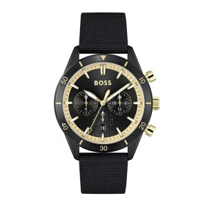 Montre homme Hugo Boss Santiago 44 mm réf. 1513935, cadran noir, mouvement quartz – vue de face | Horlova Maroc