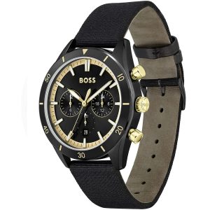 Montre homme Hugo Boss Santiago 44 mm réf. 1513935, cadran noir, mouvement quartz – vue de trois-quarts