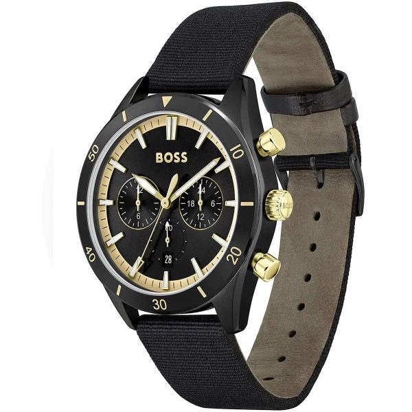 Montre homme Hugo Boss Santiago 44 mm réf. 1513935, cadran noir, mouvement quartz – vue de trois-quarts