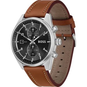 Montre homme Hugo Boss Skytraveller réf. 1514161, chronographe quartz, boîtier 44 mm, cuir, verre minéral, étanche 50 m – deuxième vue