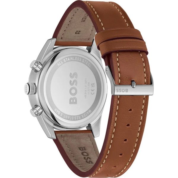 Montre homme Hugo Boss Skytraveller réf. 1514161, chronographe quartz, boîtier 44 mm, cuir, verre minéral, étanche 50 m – troisième vue