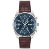 Montre homme Hugo Boss Skytraveller 44 mm réf. 1514194, cadran bleu, bracelet cuir – vue de face | Horlova Maroc