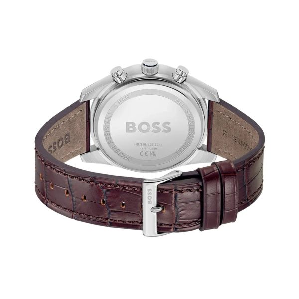 Montre homme Hugo Boss Skytraveller 44 mm réf. 1514194, cadran bleu, bracelet cuir – autre angle