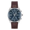 Montre homme Hugo Boss Skytraveller 44 mm réf. 1514194, cadran bleu, bracelet cuir – vue rapprochée