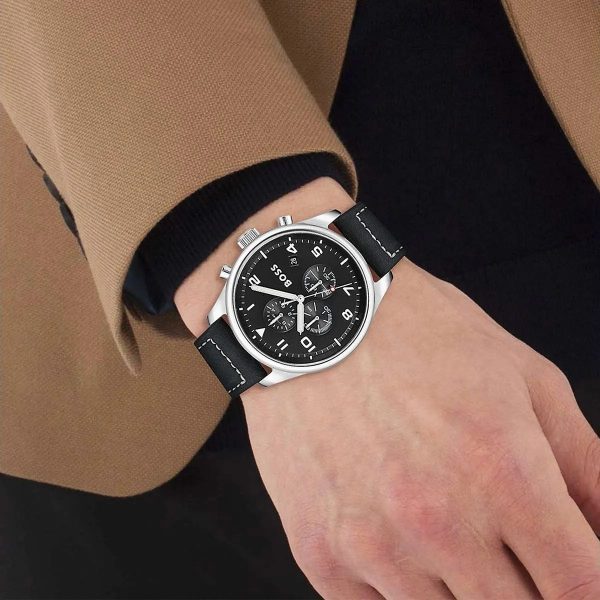 Montre homme Hugo Boss Sobre réf. 1513987, chronographe quartz, boîtier 44 mm, cuir, étanche 50 m – vue principale, Horlova Maroc