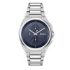 Montre homme Hugo Boss Steer 45.8 mm réf. 1514048, cadran bleu, bracelet acier, mouvement quartz chronographe – vue de face | Horlova Maroc
