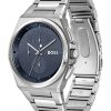 Montre homme Hugo Boss Steer 45.8 mm réf. 1514048, cadran bleu, bracelet acier – vue de trois-quarts