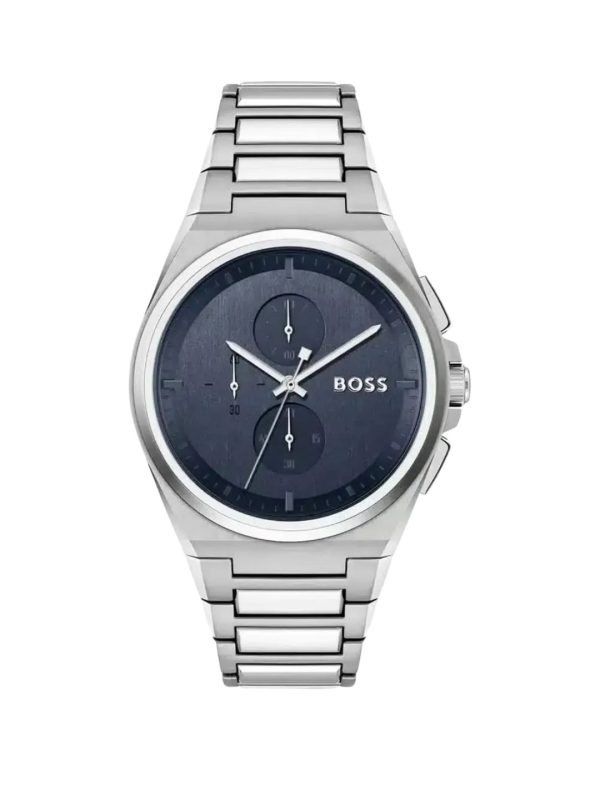 Montre homme Hugo Boss Steer 45.8 mm réf. 1514048, cadran bleu, bracelet acier – autre angle