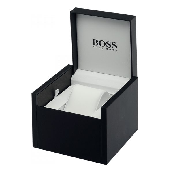 Montre homme Hugo Boss Steer Chrono 44 mm réf. 1514068, cadran noir, bracelet acier – autre angle