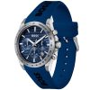 Montre homme Hugo Boss Strike 41 mm réf. 1514239, cadran bleu, bracelet silicone – vue de trois-quarts