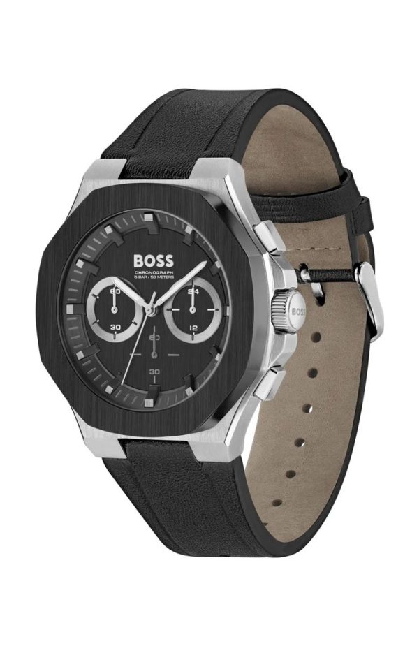 Montre homme Hugo Boss Taper réf. 1514085, chronographe quartz, boîtier 45 mm, acier inoxydable, cuir, verre minéral – deuxième vue