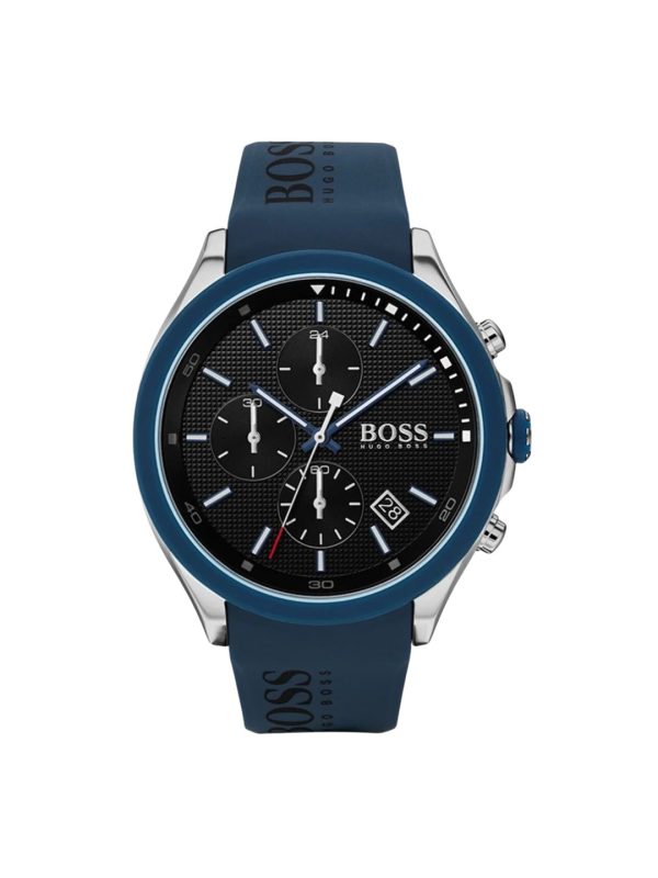Montre homme Hugo Boss Velocity 44 mm réf. 1513717, bracelet acier, mouvement quartz chronographe – vue de face | Horlova Maroc