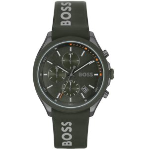 Montre homme Hugo Boss Velocity 44 mm réf. 1514060, bracelet silicone, mouvement quartz chronographe – vue de face | Horlova Maroc