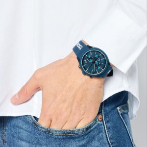 Montre homme Hugo Boss Velocity réf. 1514061, chronographe quartz, boîtier 44 mm, silicone, verre minéral – vue principale, Horlova Maroc