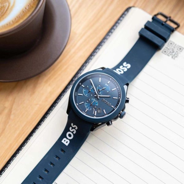 Montre homme Hugo Boss Velocity réf. 1514061, chronographe quartz, boîtier 44 mm, silicone, verre minéral – troisième vue