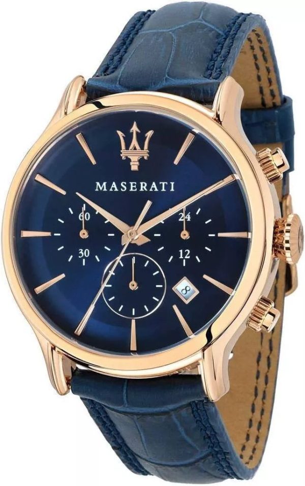 Montre homme Maserati Epoca réf. R8871618013, chronographe quartz, boîtier 42 mm, acier inoxydable, cuir – vue principale, Horlova Maroc