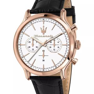 Montre homme Maserati Epoca réf. R8871618016, chronographe quartz, boîtier 42 mm, acier inoxydable, cuir – vue principale, Horlova Maroc