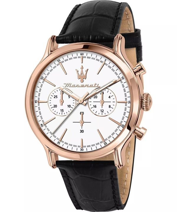 Montre homme Maserati Epoca réf. R8871618016, chronographe quartz, boîtier 42 mm, acier inoxydable, cuir – vue principale, Horlova Maroc