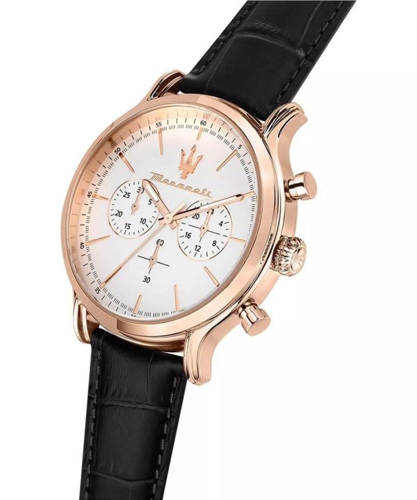 Montre homme Maserati Epoca réf. R8871618016, chronographe quartz, boîtier 42 mm, acier inoxydable, cuir, verre hardlex – deuxième vue