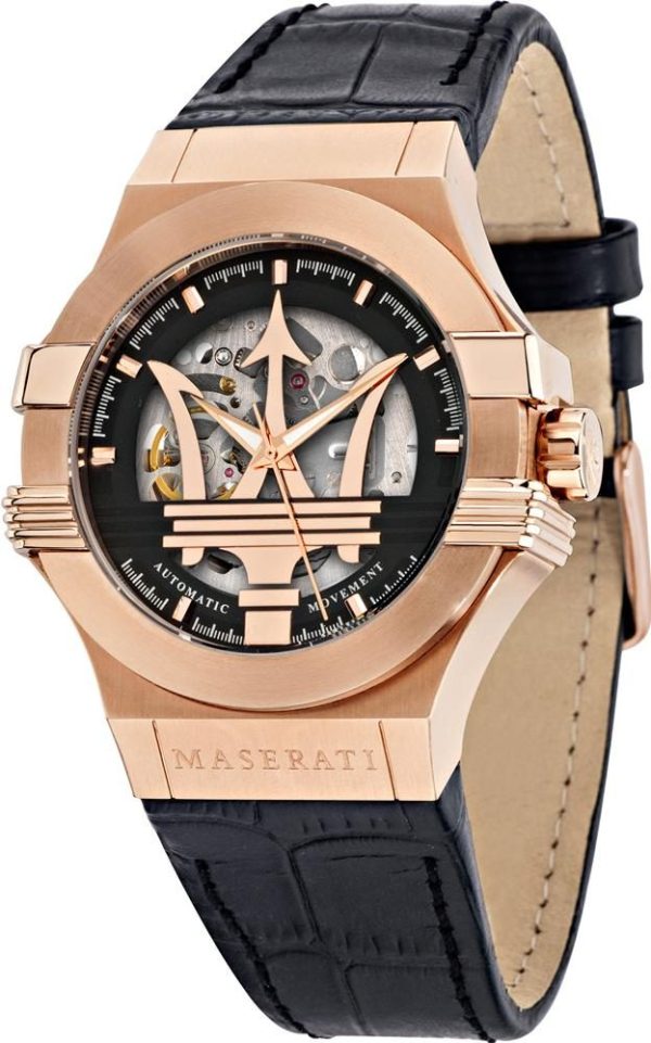 Montre homme Maserati Potenza réf. R8821108039, mouvement automatique, boîtier 40 mm, acier inoxydable, cuir – vue principale, Horlova Maroc
