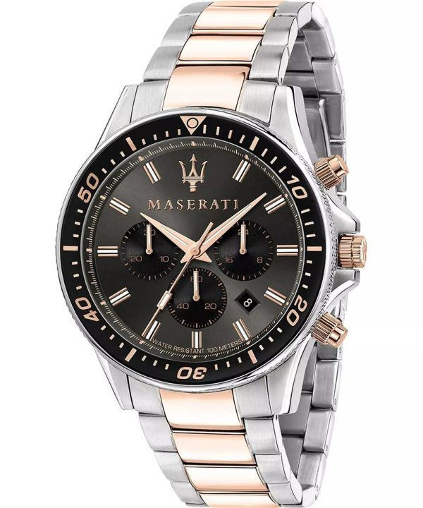 Montre homme Maserati Sfida réf. R8873640002, chronographe quartz, boîtier 44 mm, acier inoxydable – vue principale, Horlova Maroc