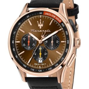 Montre homme Maserati Sorpasso réf. R8871624011, chronographe quartz, boîtier 42 mm, cuir, verre minéral – vue principale, Horlova Maroc