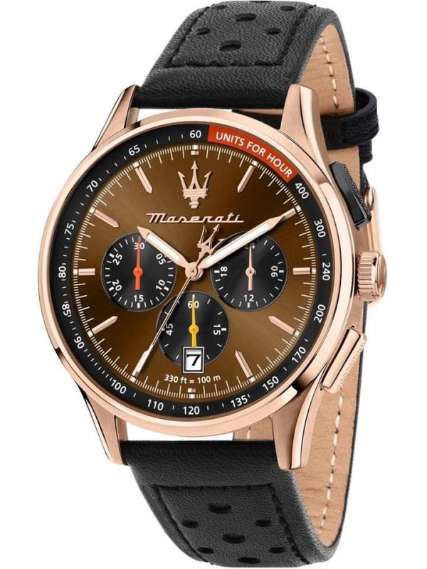 Montre homme Maserati Sorpasso réf. R8871624011, chronographe quartz, boîtier 42 mm, cuir, verre minéral – vue principale, Horlova Maroc