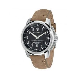 Montre homme Maserati Successo réf. R8851121004, mouvement quartz, boîtier 44 mm, cuir – vue principale, Horlova Maroc