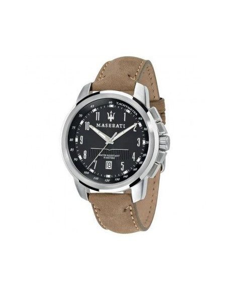 Montre homme Maserati Successo réf. R8851121004, mouvement quartz, boîtier 44 mm, cuir – vue principale, Horlova Maroc