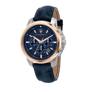 Montre homme Maserati Successo réf. R8871621015, chronographe quartz, boîtier 44 mm, cuir, verre minéral – vue principale, Horlova Maroc