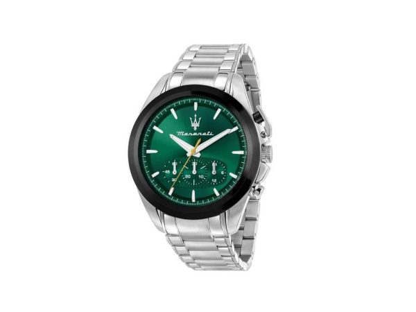 Montre homme Maserati Traguardo réf. R8873612065, chronographe quartz, boîtier 43 mm, acier inoxydable – vue principale, Horlova Maroc