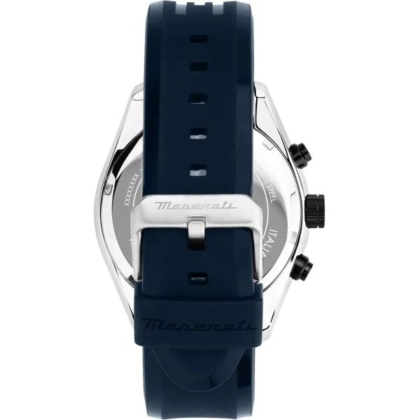Montre homme Maserati Traguardo réf. R8871612046, chronographe quartz, boîtier 45 mm, caoutchouc, verre minéral – quatrième vue