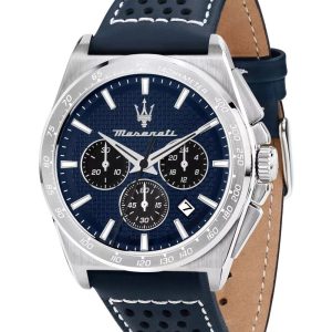 Montre homme Maserati Velocitá réf. R8871652001, chronographe quartz, boîtier 43 mm, acier inoxydable, cuir – vue principale, Horlova Maroc