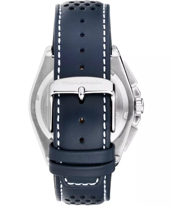Montre homme Maserati Velocitá réf. R8871652001, chronographe quartz, boîtier 43 mm, acier inoxydable, cuir, verre minéral – troisième vue