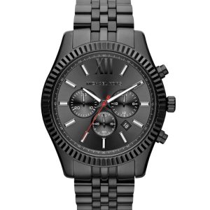 Montre homme Michael Kors 45 mm réf. MK8320, cadran anthracite, bracelet acier, mouvement quartz chronographe – vue de face | Horlova Maroc