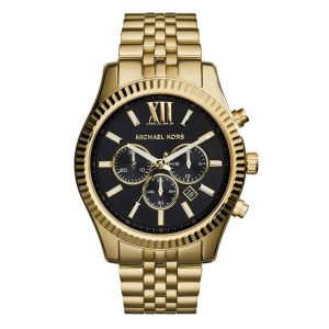 Montre homme Michael Kors Lexington 44 mm réf. MK8286, cadran noir, bracelet acier – vue de face | Horlova Maroc