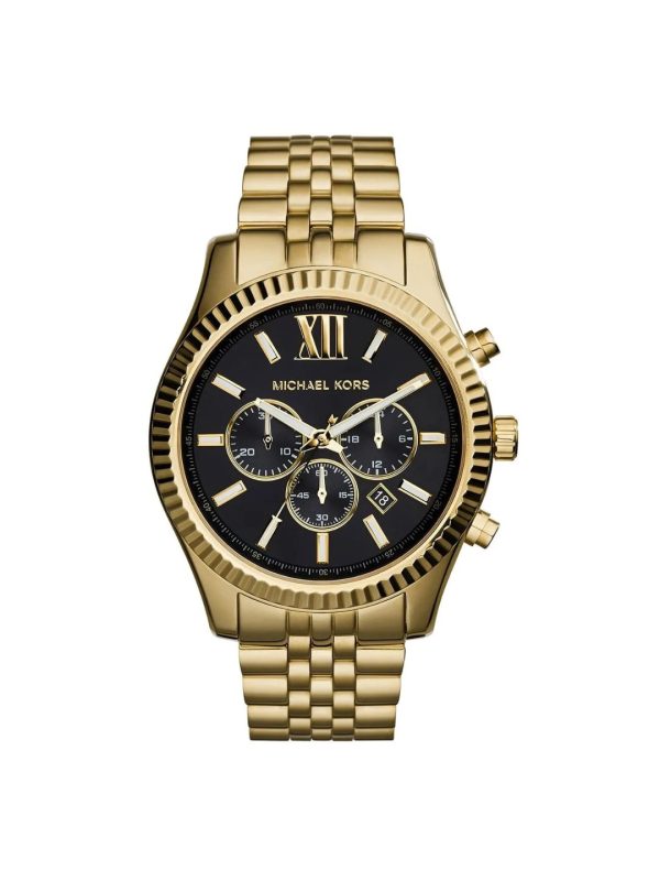Montre homme Michael Kors Lexington 44 mm réf. MK8286, cadran noir, bracelet acier – vue de face | Horlova Maroc
