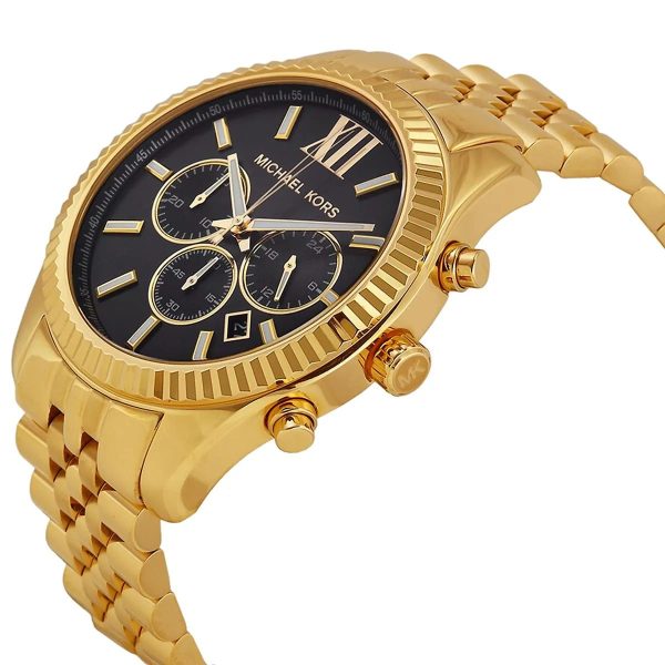Montre homme Michael Kors Lexington 44 mm réf. MK8286, cadran noir, bracelet acier – vue de trois-quarts