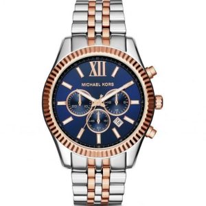 Montre homme Michael Kors Lexington 45 mm réf. MK8412, cadran bleu, bracelet acier – vue de face | Horlova Maroc