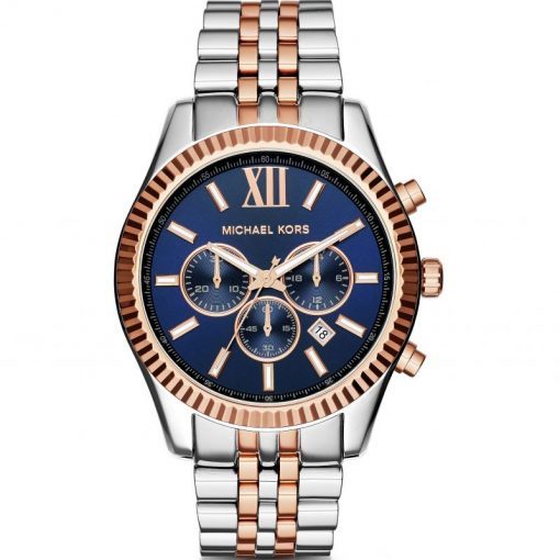 Montre homme Michael Kors Lexington 45 mm réf. MK8412, cadran bleu, bracelet acier – vue de face | Horlova Maroc